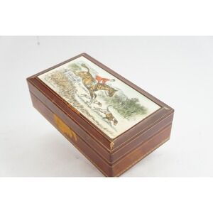 Paul Brown Equestrian Fox Hunt Leather Cigarette Box Brown Vintage 1950s Fair